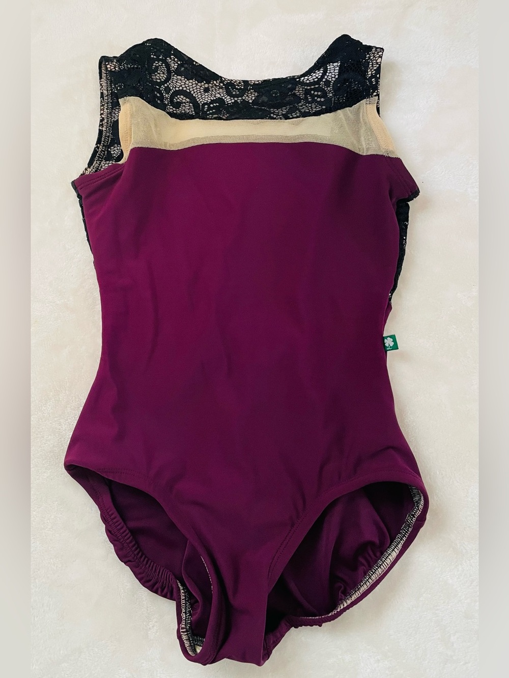 Gorgeous Lucky Leo Leotard Plum with Black Lace Insert Size Small